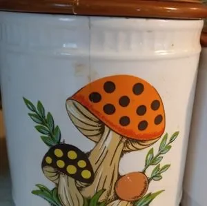 1960年代 米国ビンテージ ロイヤルテリーきのこ柄キャニスター３こセット 1960年代 米国ビンテージ ロイヤルテリーきのこ柄キャニスター3こセット